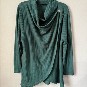 BloomChic Green Cowl Neck Sweater with Ribbed Texture